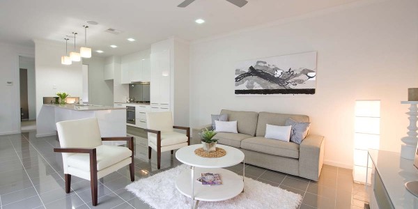 Allenby Villa family room grey tile floor custom 