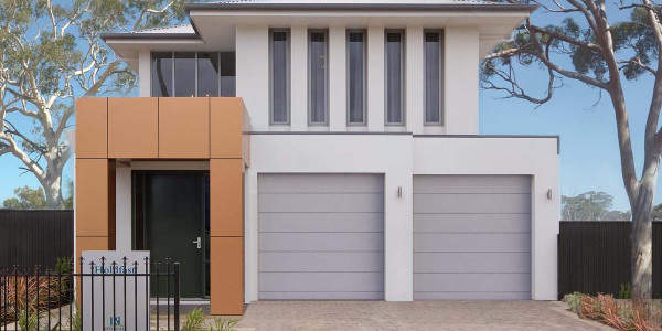 Holdfast Front Elevation Panel Lift Door and trees web Double Storey Custom Home Builder Adelaide South Australia