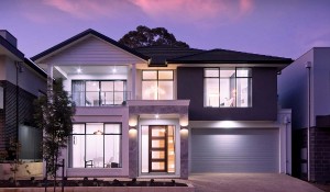 Monte Carlo night front facade edit Monte Carlo Lift Split Level Double Storey Custom Home Builder Adelaide South Australia